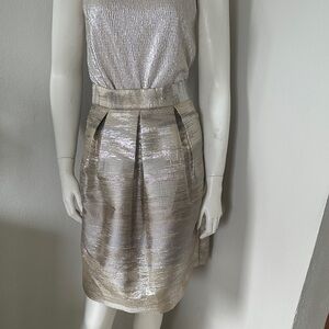 Simply Styled Gold Silver Metallic Ombré Jacquard Pleated Skirt S Petite